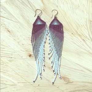 Artisan Extra Long Grape Native Beaded Earrings